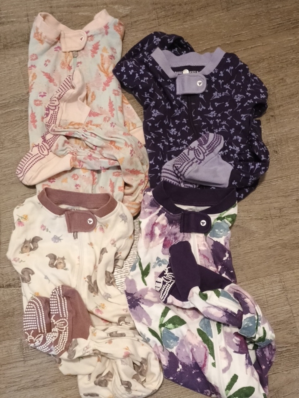Burts BeeBaby Girls' Floral & Animal Print Zip One-Piece Sleepers Lot